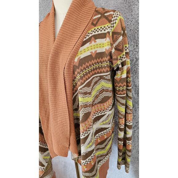 Blu Pepper Southwestern Design Fall Orange Brown Open Shawl Cardigan Sweater Sm - Picture 3 of 4